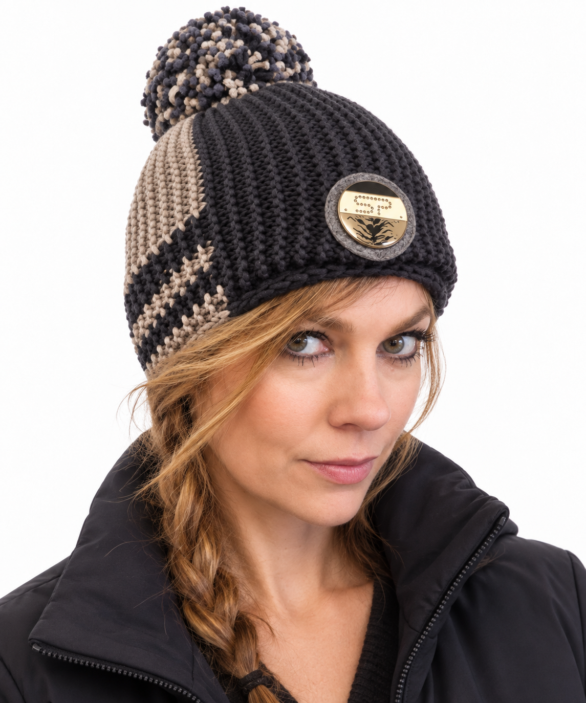 NOWA DAMSKA CZAPKA EISBAR LAYLA LUX BEANIE BLACK/BEIGE