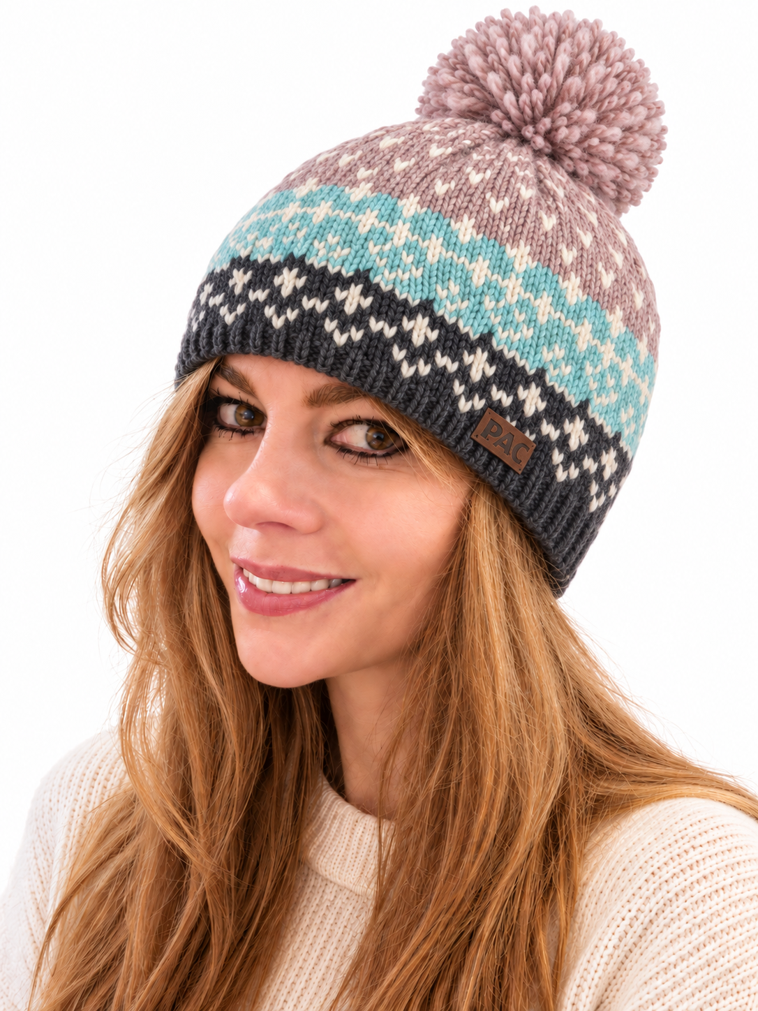 NOWA CZAPKA PAC LIDDA BEANIE OS ROSE/LIGHT BLUE WEŁNA
