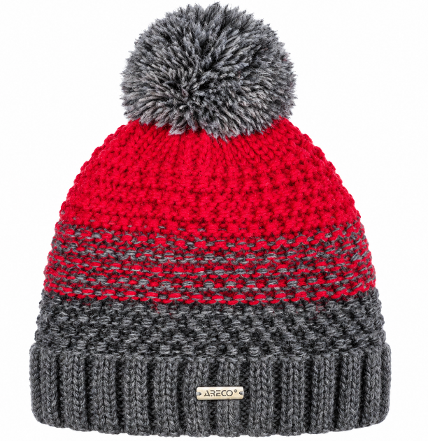 NOWA CZAPKA ARECO PUDELMUTZE FLEECEFUTTER GREY/RED