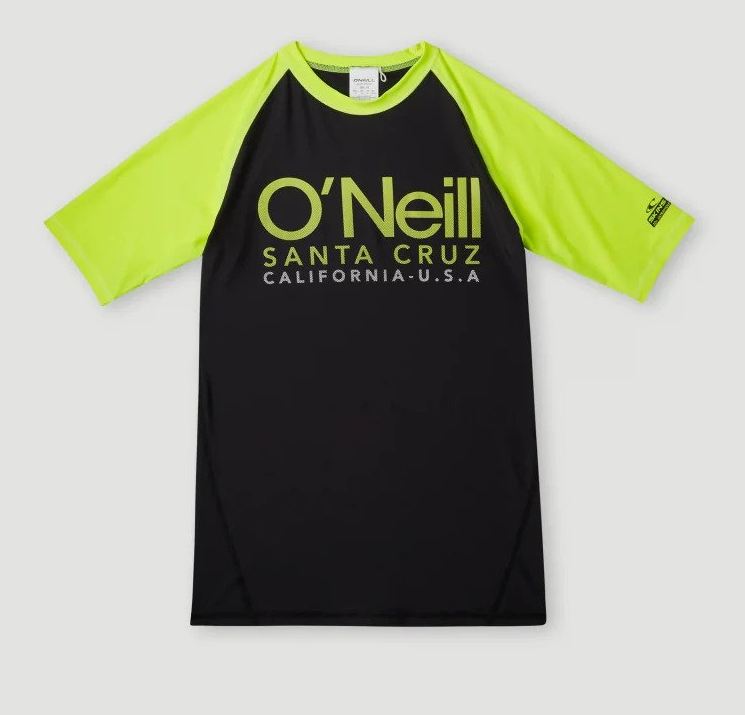NOWA DZIECIĘCA KOSZULKA KĄPIELOWA O'NEILL CALI SKINS S/SLV BLACK/YELLOW ROZMIAR 10 (140cm)