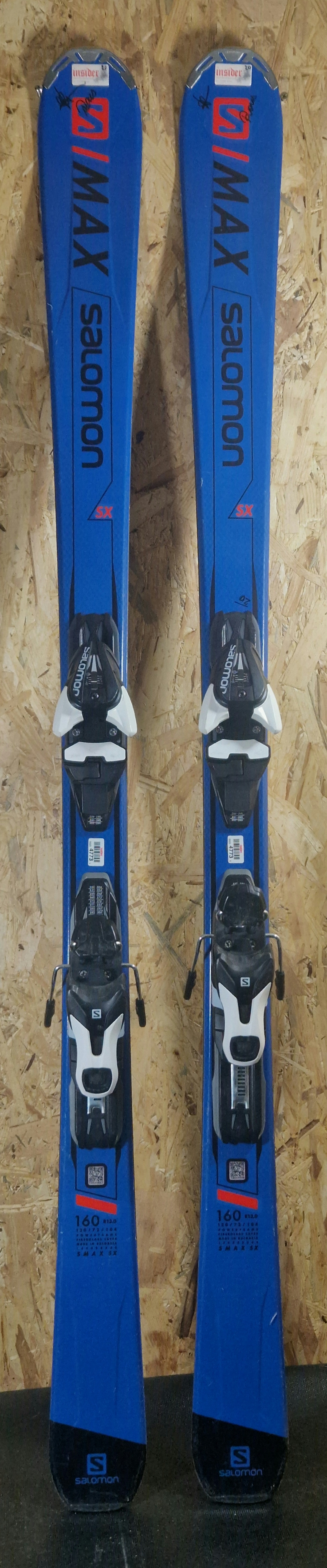 UŻYWANE NARTY ZJAZDOWE SALOMON SMAX SX 160 CM Z WIĄZANIAMI SALOMON MERCURY (PRZYGOTOWANE DO JAZDY)